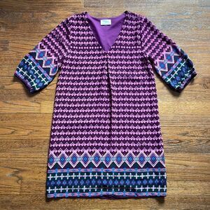 Anthropologie Everly Purple, Green & Blue Geometric Pattern Dress
